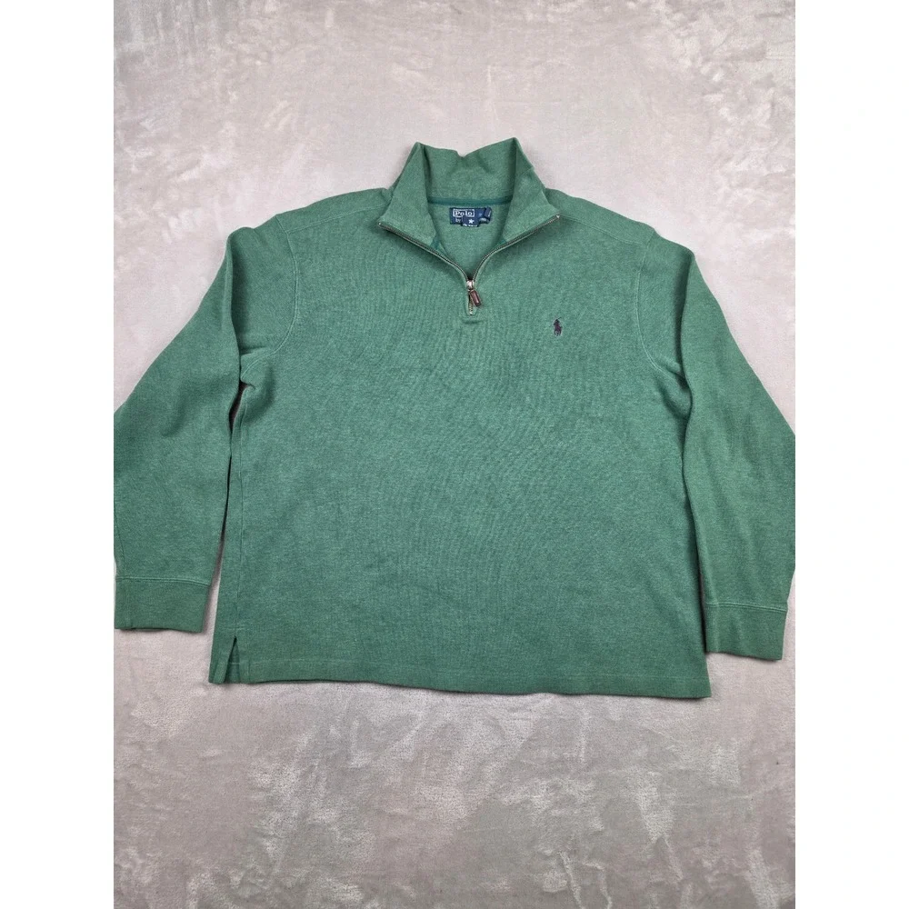 Polo Ralph Lauren Quarter Zip Sweater Mens XL Green Cotton Knit *Read